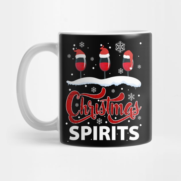 Christmas Spirits Funny Red Wine Glass Snow Graphic Novelty Gift For Wine Lovers by BadDesignCo